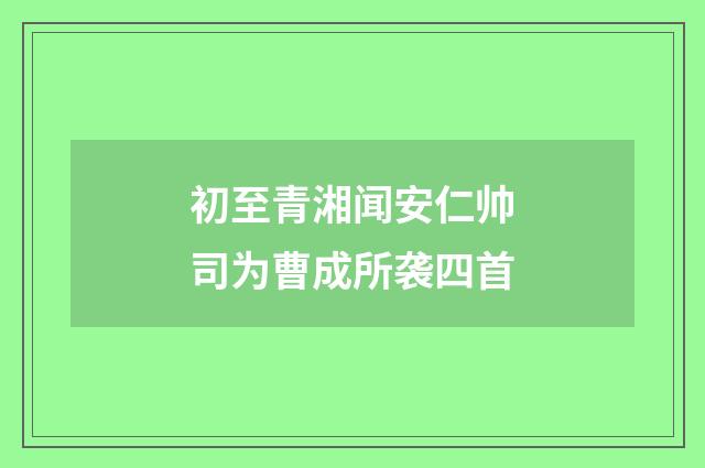 初至青湘闻安仁帅司为曹成所袭四首