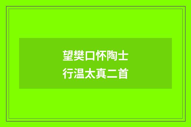 望樊口怀陶士行温太真二首