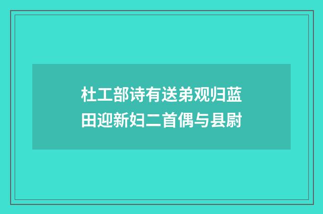 杜工部诗有送弟观归蓝田迎新妇二首偶与县尉