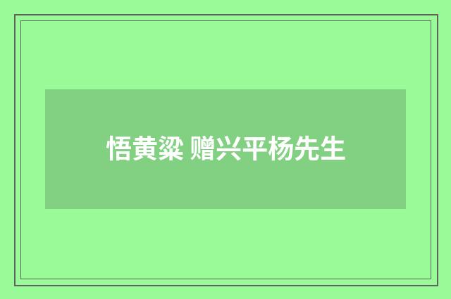悟黄粱 赠兴平杨先生