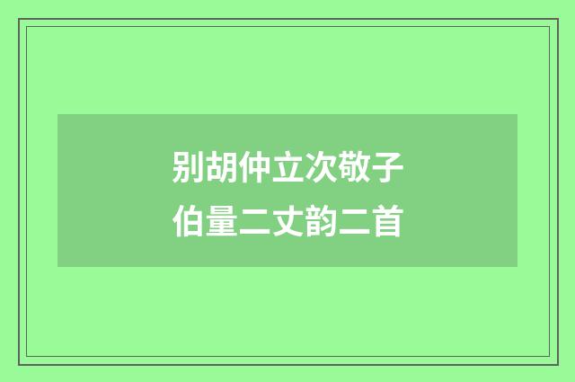 别胡仲立次敬子伯量二丈韵二首