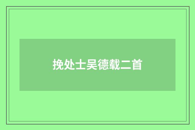 挽处士吴德载二首