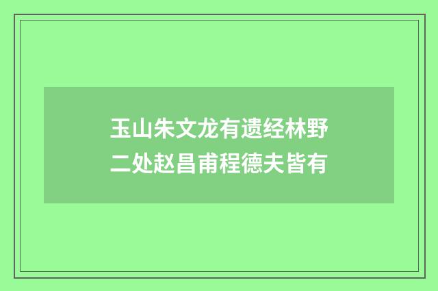 玉山朱文龙有遗经林野二处赵昌甫程德夫皆有