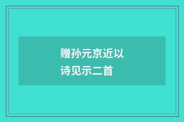 赠孙元京近以诗见示二首