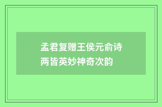 孟君复赠王侯元俞诗两皆英妙神奇次韵