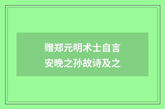 赠郑元明术士自言安晚之孙故诗及之