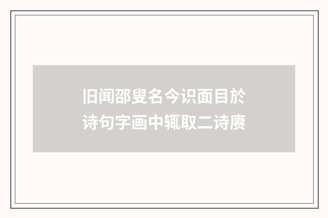 旧闻邵叟名今识面目於诗句字画中辄取二诗赓