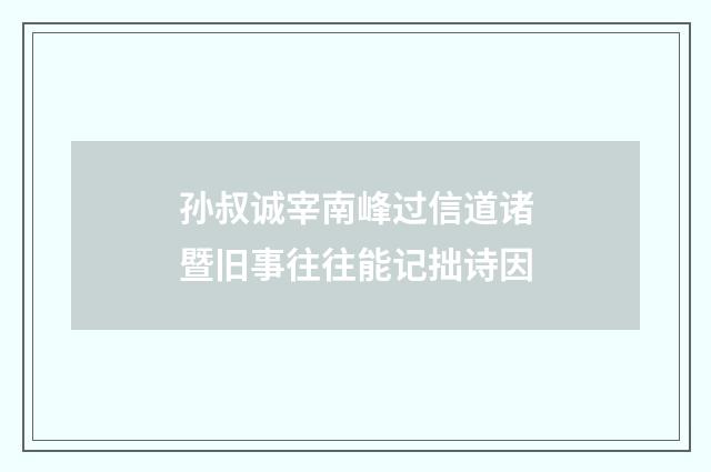 孙叔诚宰南峰过信道诸暨旧事往往能记拙诗因