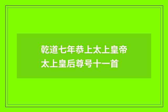 乾道七年恭上太上皇帝太上皇后尊号十一首