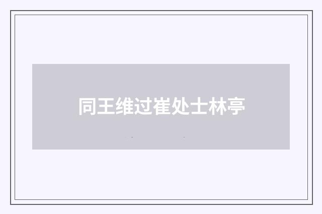 同王维过崔处士林亭