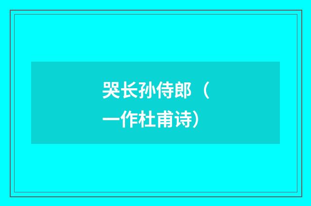 哭长孙侍郎(一作杜甫诗)