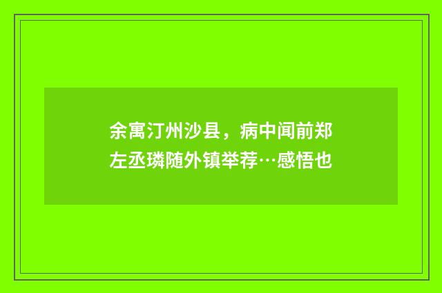 余寓汀州沙县，病中闻前郑左丞璘随外镇举荐…感悟也