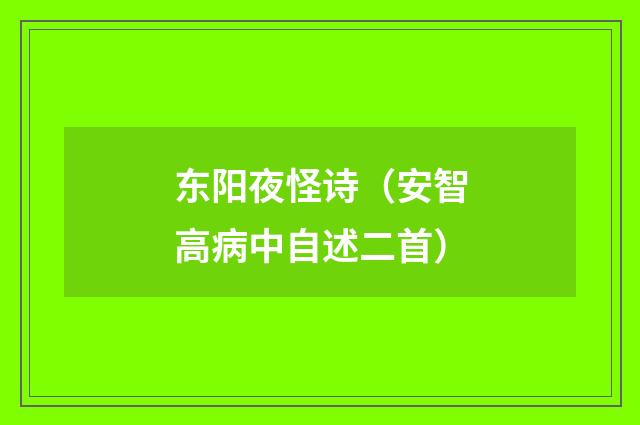 东阳夜怪诗（安智高病中自述二首）