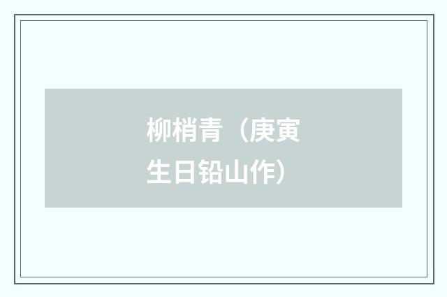 柳梢青（庚寅生日铅山作）