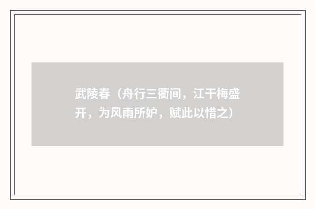 武陵春(舟行三衢间,江干梅盛开,为风雨所妒,赋此以惜之)