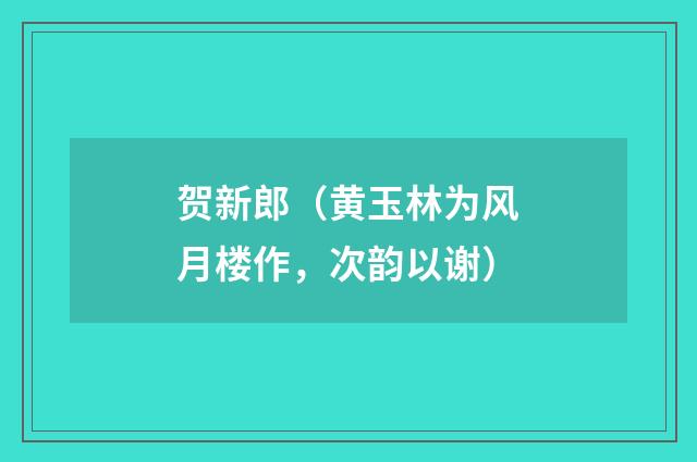 贺新郎（黄玉林为风月楼作，次韵以谢）