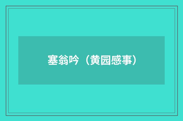 塞翁吟(黄园感事)