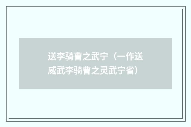 送李骑曹之武宁（一作送威武李骑曹之灵武宁省）