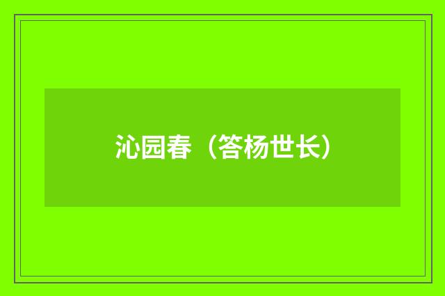 沁园春（答杨世长）