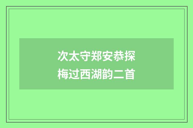 次太守郑安恭探梅过西湖韵二首