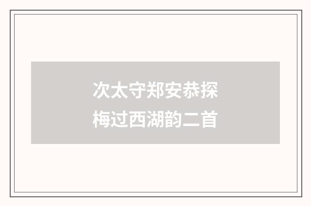 次太守郑安恭探梅过西湖韵二首