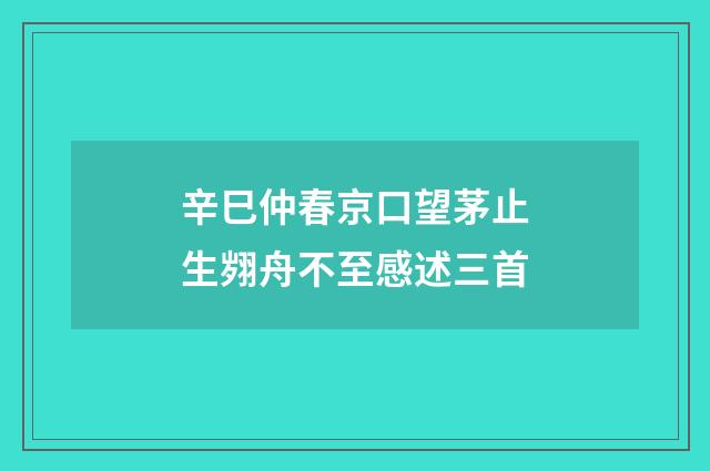 辛巳仲春京口望茅止生翙舟不至感述三首