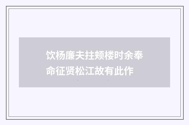 饮杨廉夫拄颊楼时余奉命征贤松江故有此作