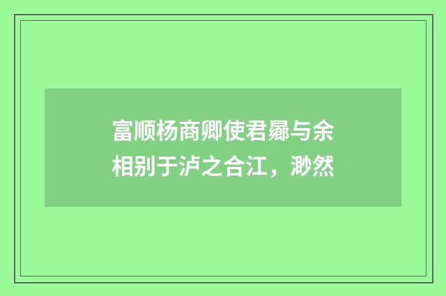 富顺杨商卿使君曏与余相别于泸之合江，渺然