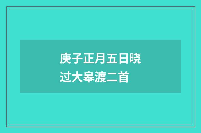 庚子正月五日晓过大皋渡二首