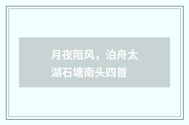 月夜阻风，泊舟太湖石塘南头四首