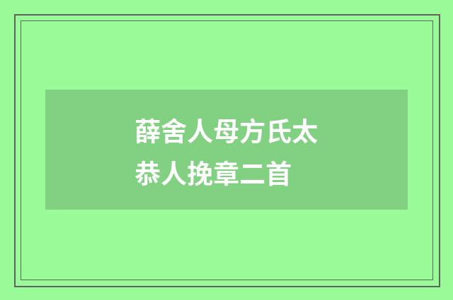 薛舍人母方氏太恭人挽章二首