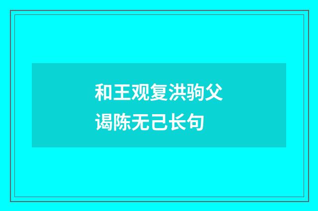 和王观复洪驹父谒陈无己长句