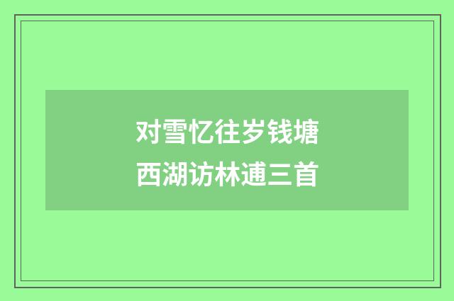 对雪忆往岁钱塘西湖访林逋三首