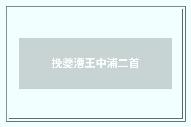 挽夔漕王中浦二首