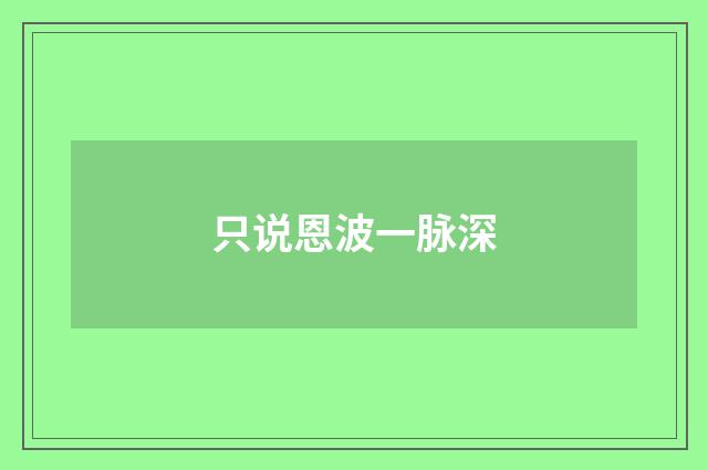 只说恩波一脉深
