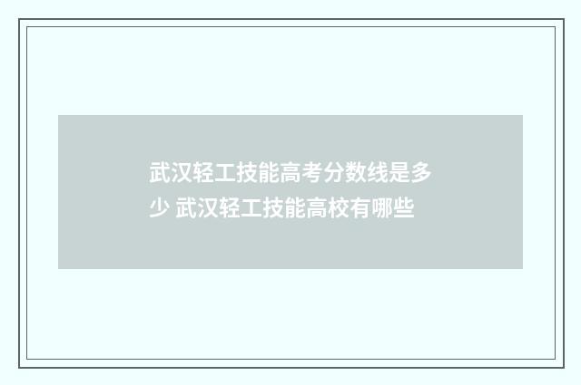 武汉轻工技能高考分数线是多少 武汉轻工技能高校有哪些