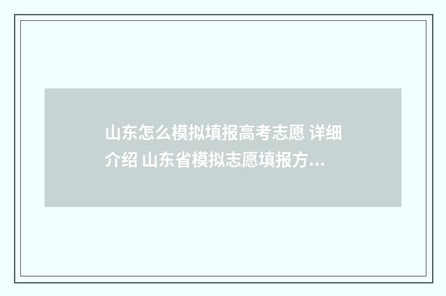 山东怎么模拟填报高考志愿 详细介绍 山东省模拟志愿填报方法