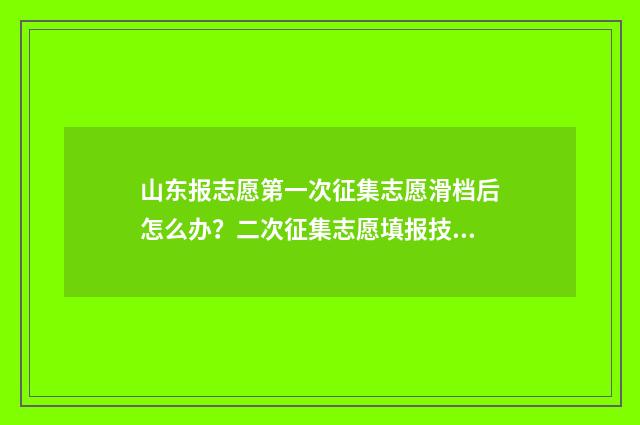 山东报志愿第一次征集志愿滑档后怎么办?二次征集志愿填报技巧指南