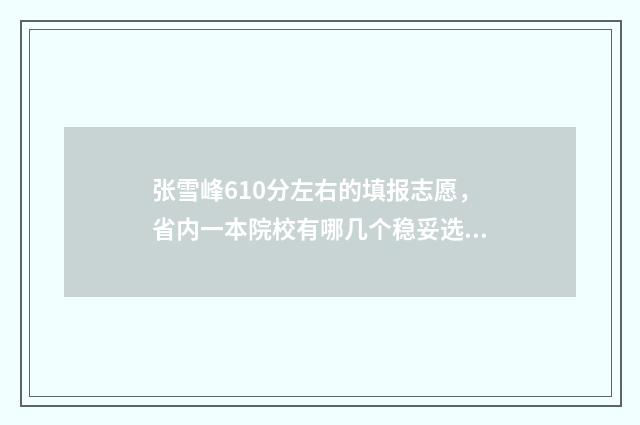 张雪峰610分左右的填报志愿，省内一本院校有哪几个稳妥选择？ 张雪峰30道