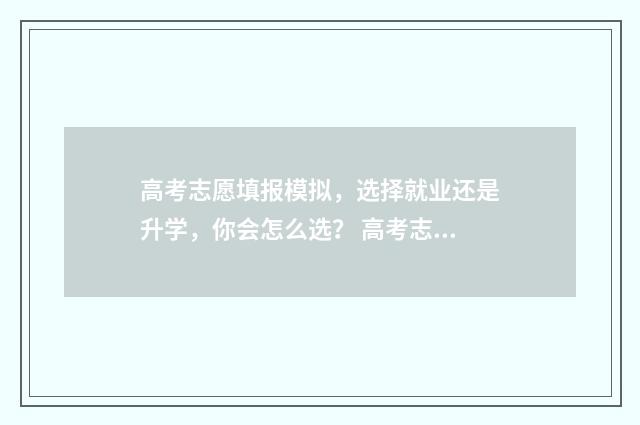 高考志愿填报模拟，选择就业还是升学，你会怎么选？ 高考志愿填报模拟入口2024