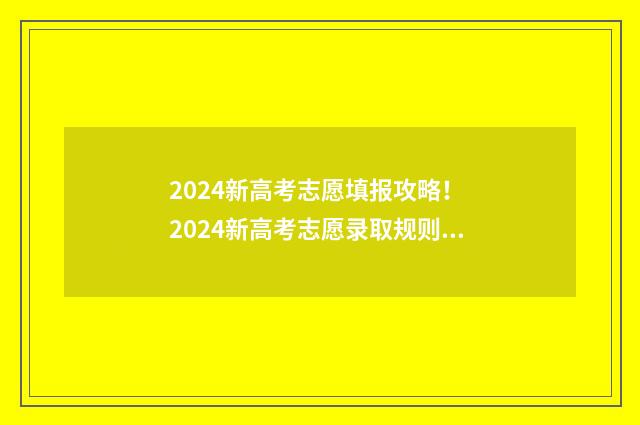 2024新高考志愿填报攻略！ 2024新高考志愿录取规则详解