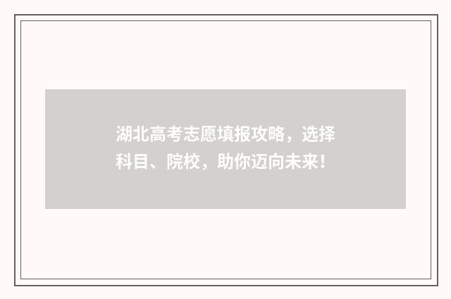 湖北高考志愿填报攻略，选择科目、院校，助你迈向未来！