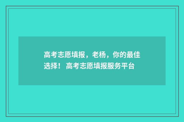 高考志愿填报,老杨,你的最佳选择! 高考志愿填报服务平台