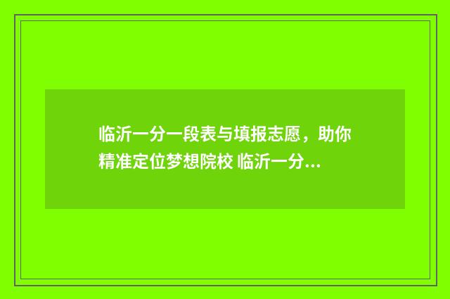 临沂一分一段表与填报志愿，助你精准定位梦想院校 临沂一分一段表2024中考成绩查询