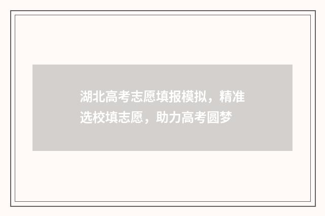 湖北高考志愿填报模拟，精准选校填志愿，助力高考圆梦