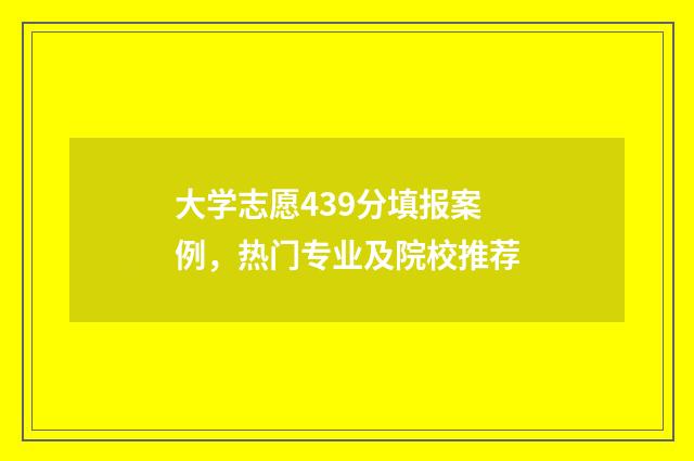 大学志愿439分填报案例,热门专业及院校推荐