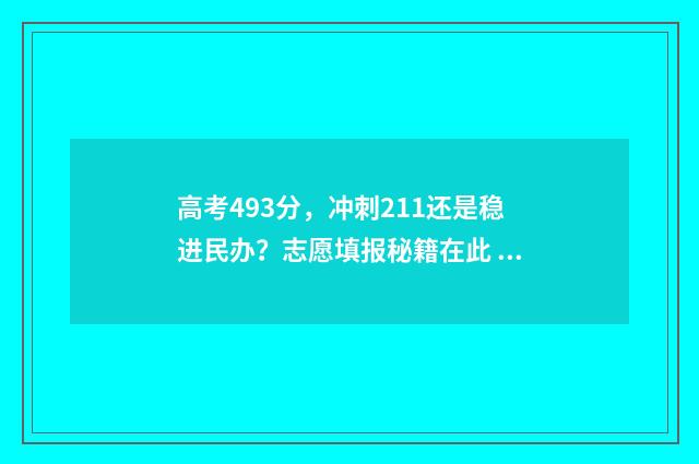 高考493分,冲刺211还是稳进民办?志愿填报秘籍在此 高考439分 怎么样