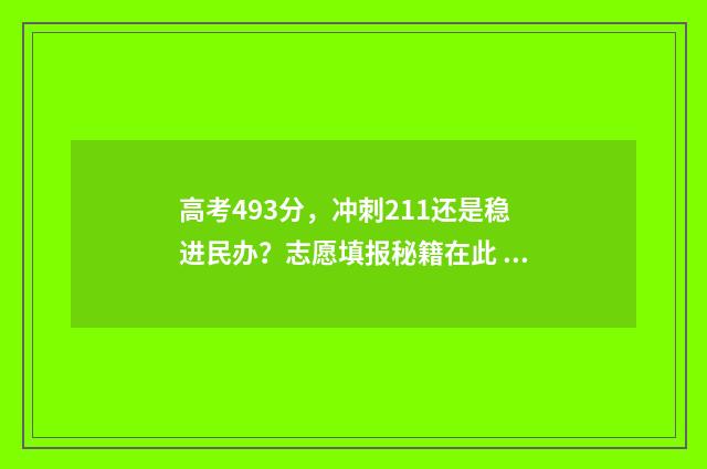 高考493分，冲刺211还是稳进民办？志愿填报秘籍在此 高考439分 怎么样