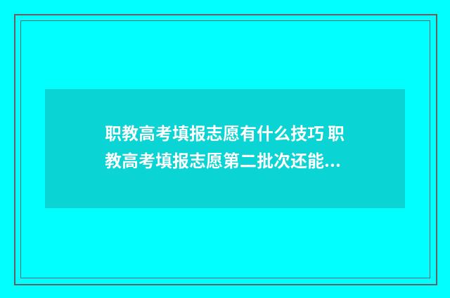 职教高考填报志愿有什么技巧 职教高考填报志愿第二批次还能上公办大专吗?