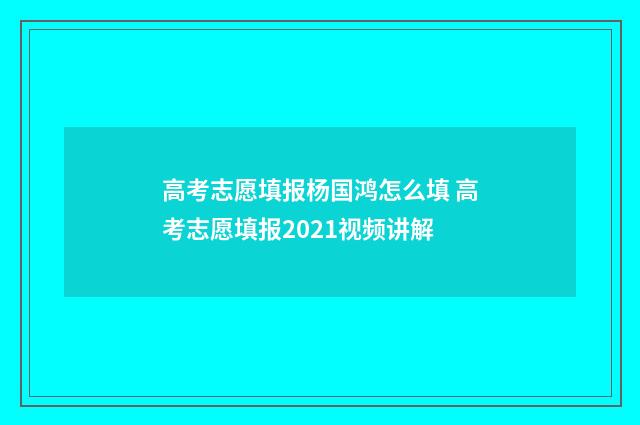 高考志愿填报杨国鸿怎么填 高考志愿填报2021视频讲解